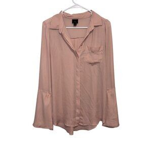 Worthington Womens Light Pink Button-Up Blouse Bell Sleeves Size Medium Tall